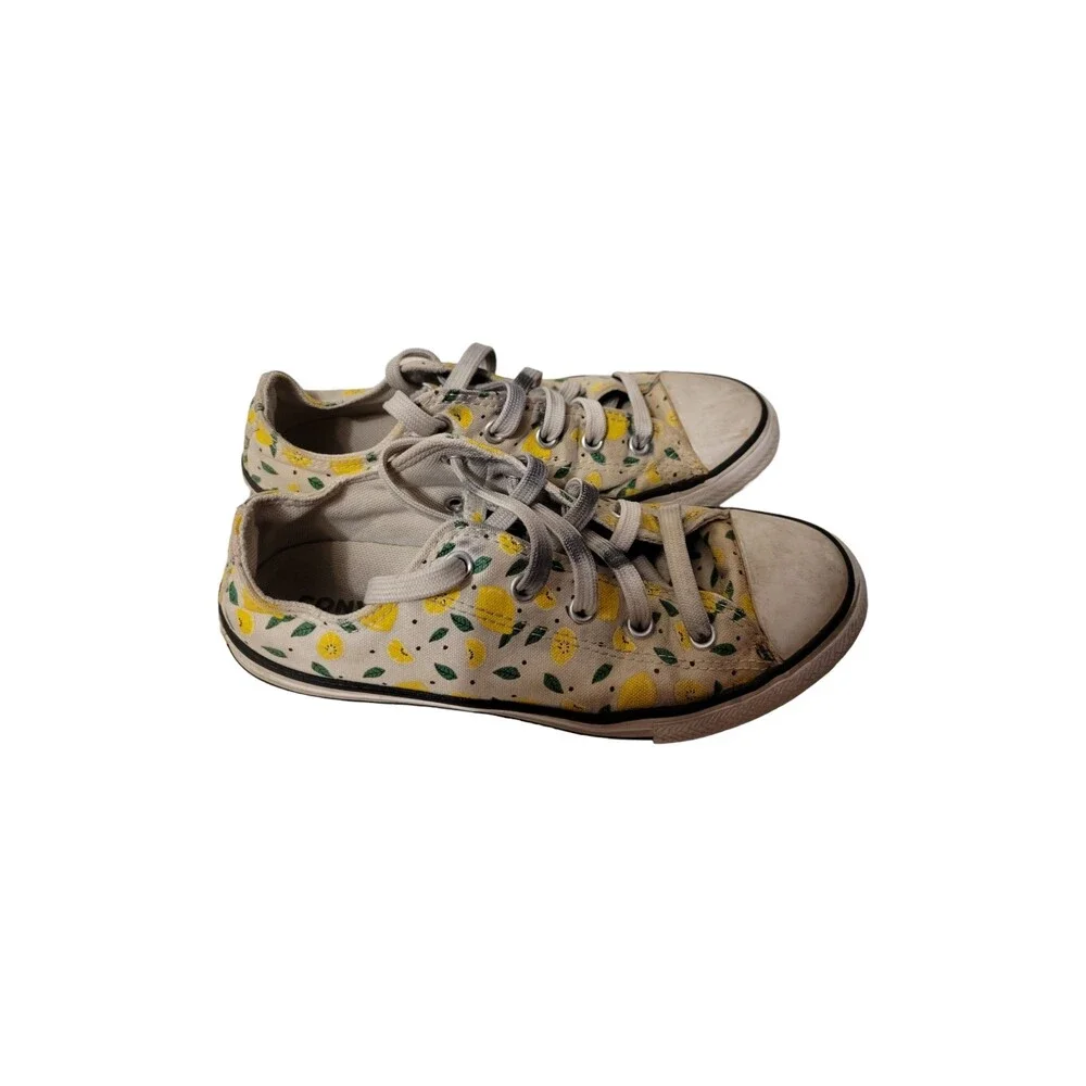 Converse Lemon Print Low Top Sneakers Juniors Youth Size 3 Yellow Lace Up